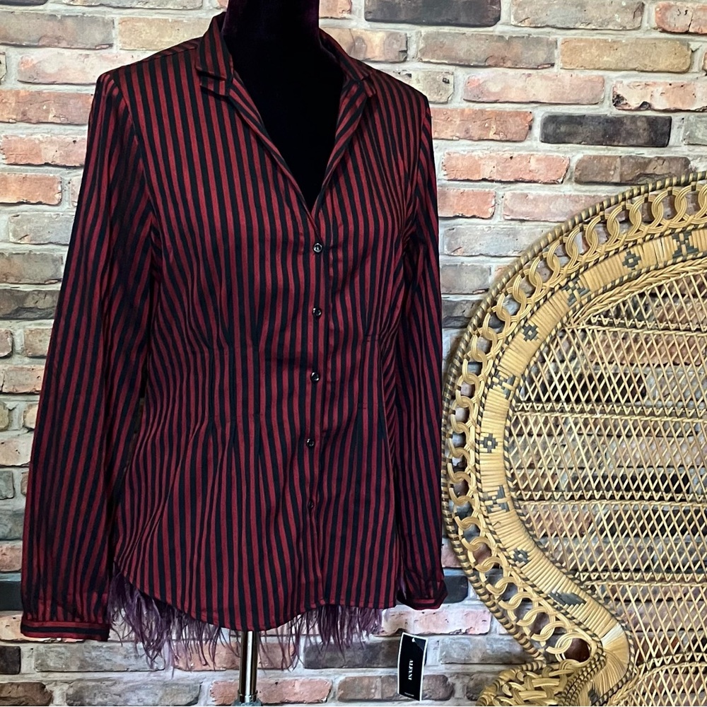 Alfani Black/Garnet Stripe Blouse